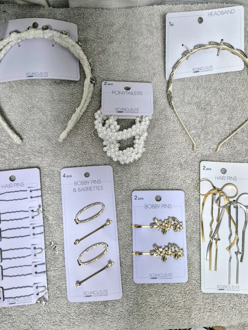 Scunci Elite Headband Pearl Bobby Pins Rhinestone Hair Pins Elastics 7 Pc